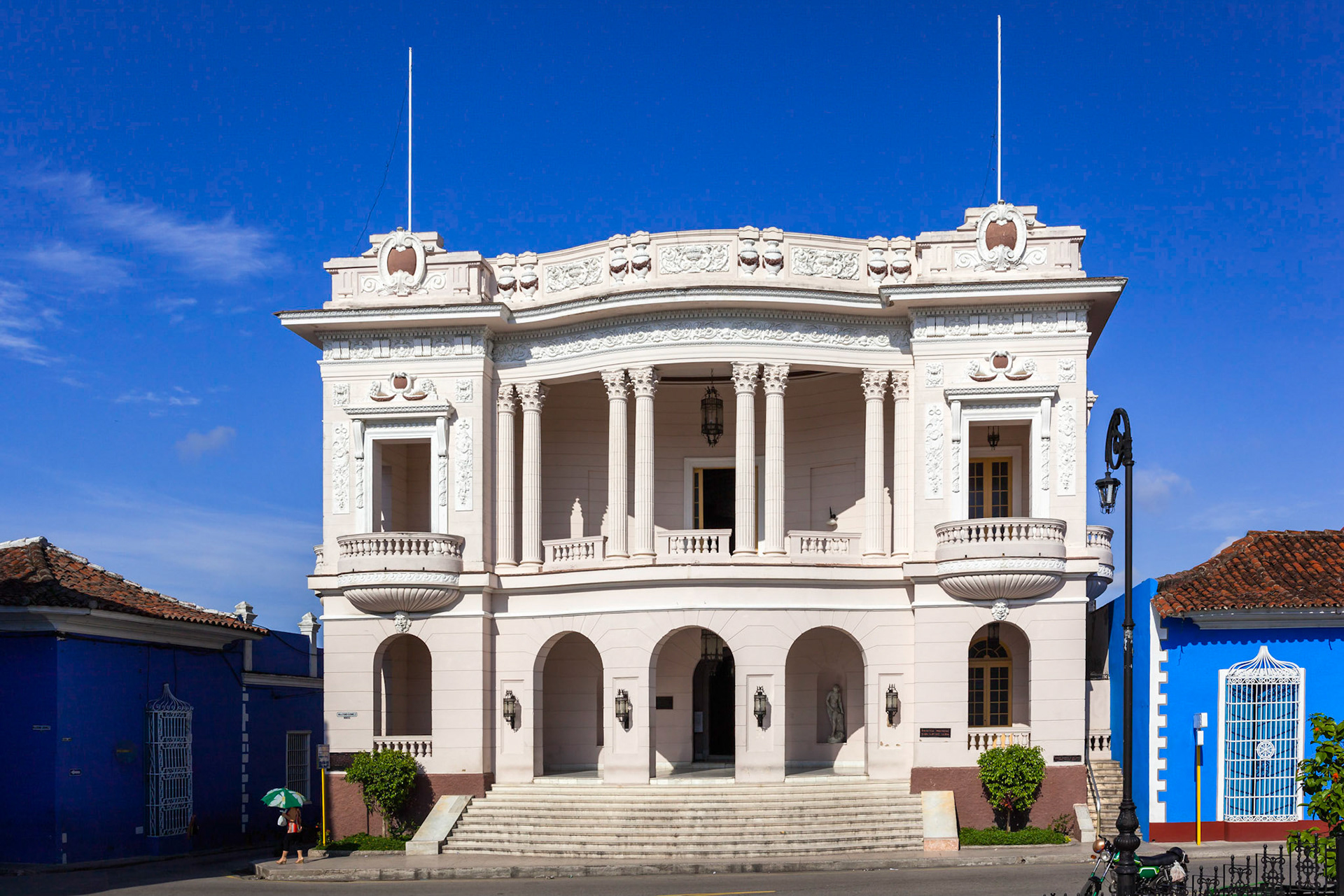 The colonial facade of Rubeen Martinez Villena Library, Sancti Spiritus, Cuba. Villena was a Cuban writer and revolutionary leader.