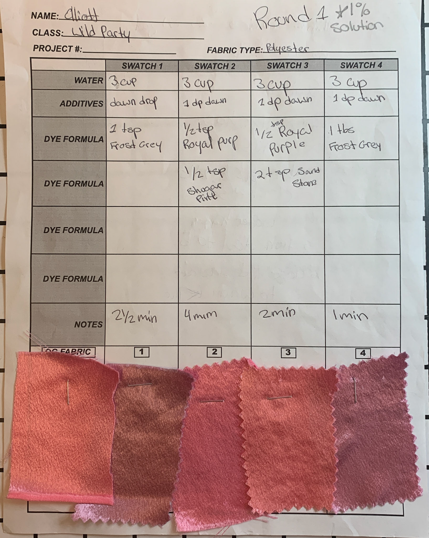 teched down fabric swatches