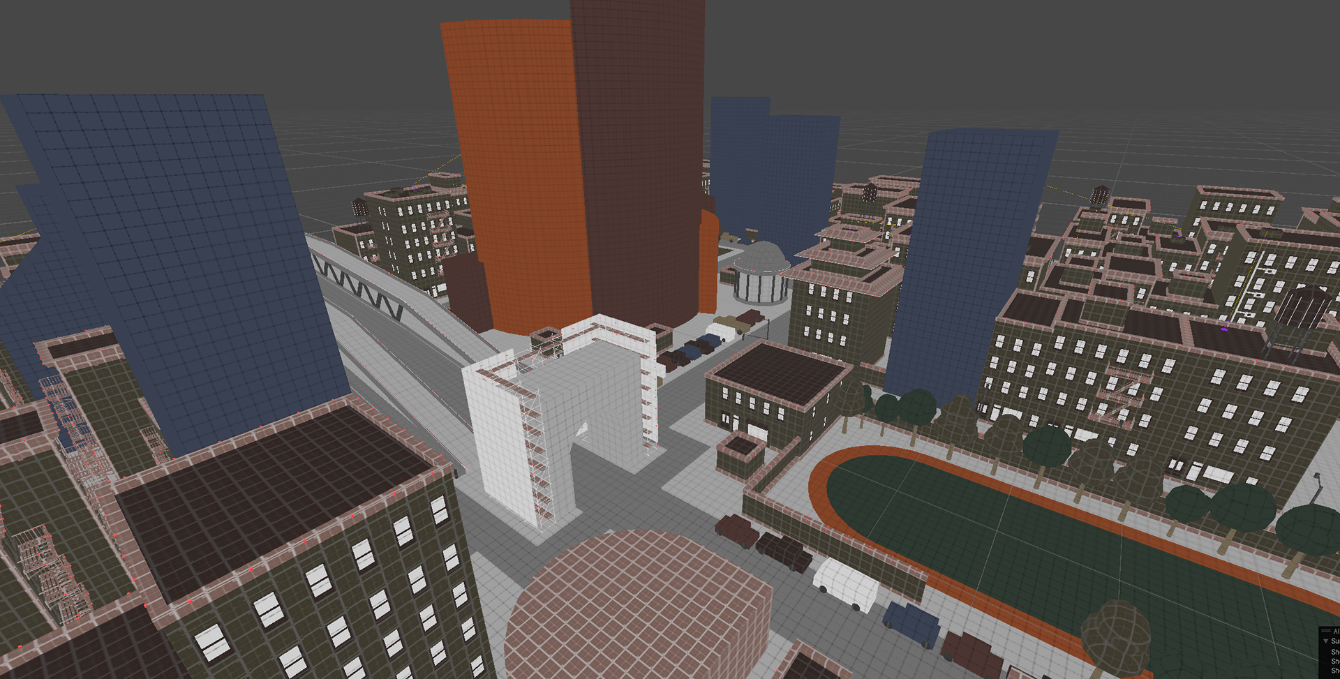 The green buildings are part of the LDK where I hade attached grab points and hook points for climbing traversal