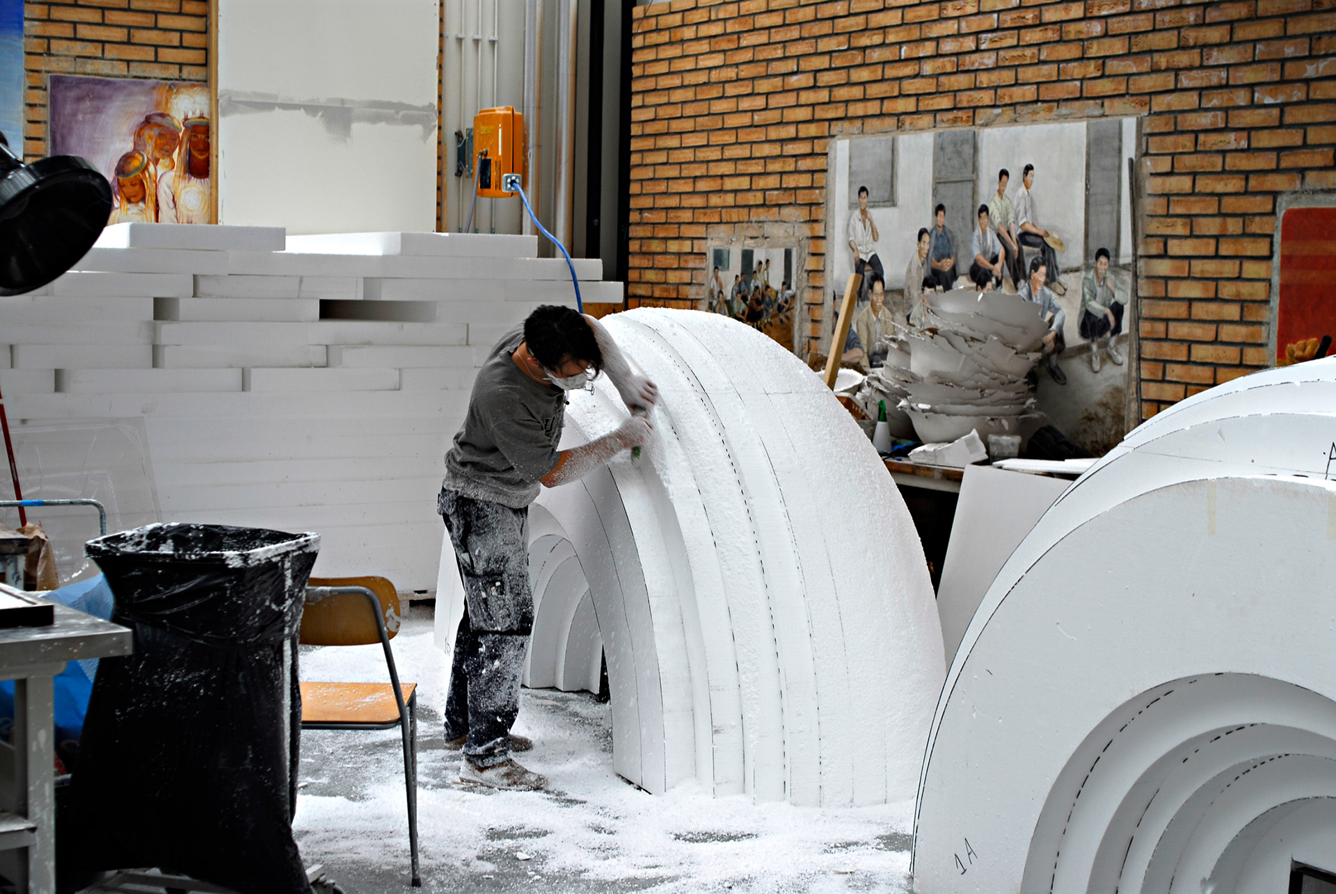 Working on the styrofoam bases