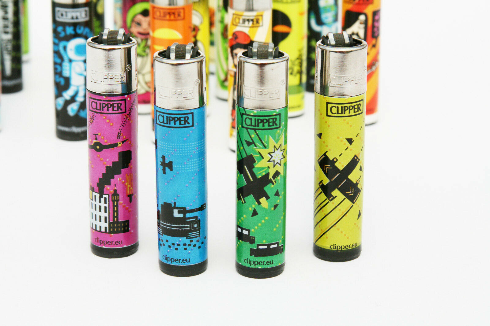 Clipper lighters 4 pcs set refillable |RARE| PIXEL WAR |Limited Edition|