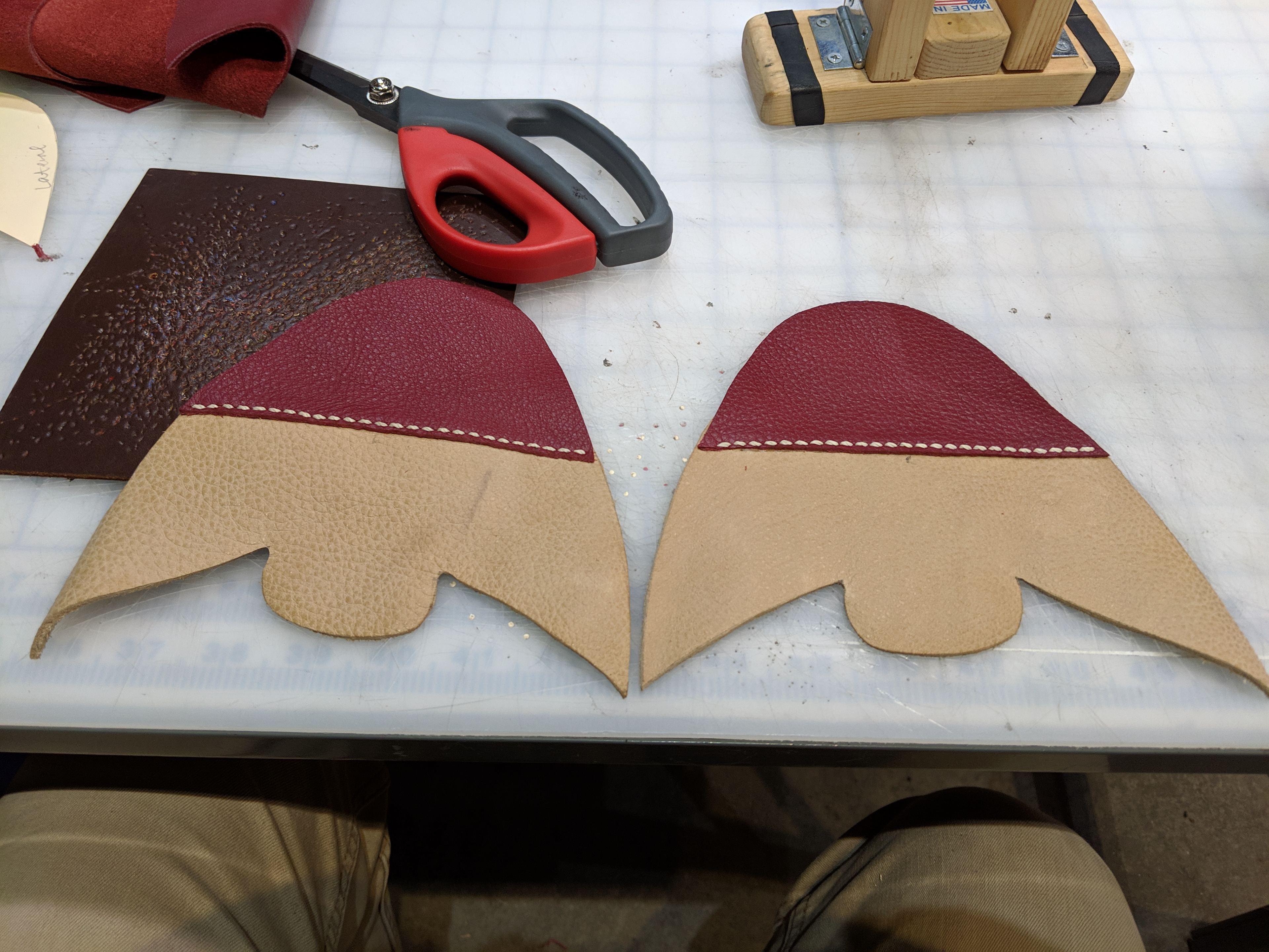 Finishing stitching the toes