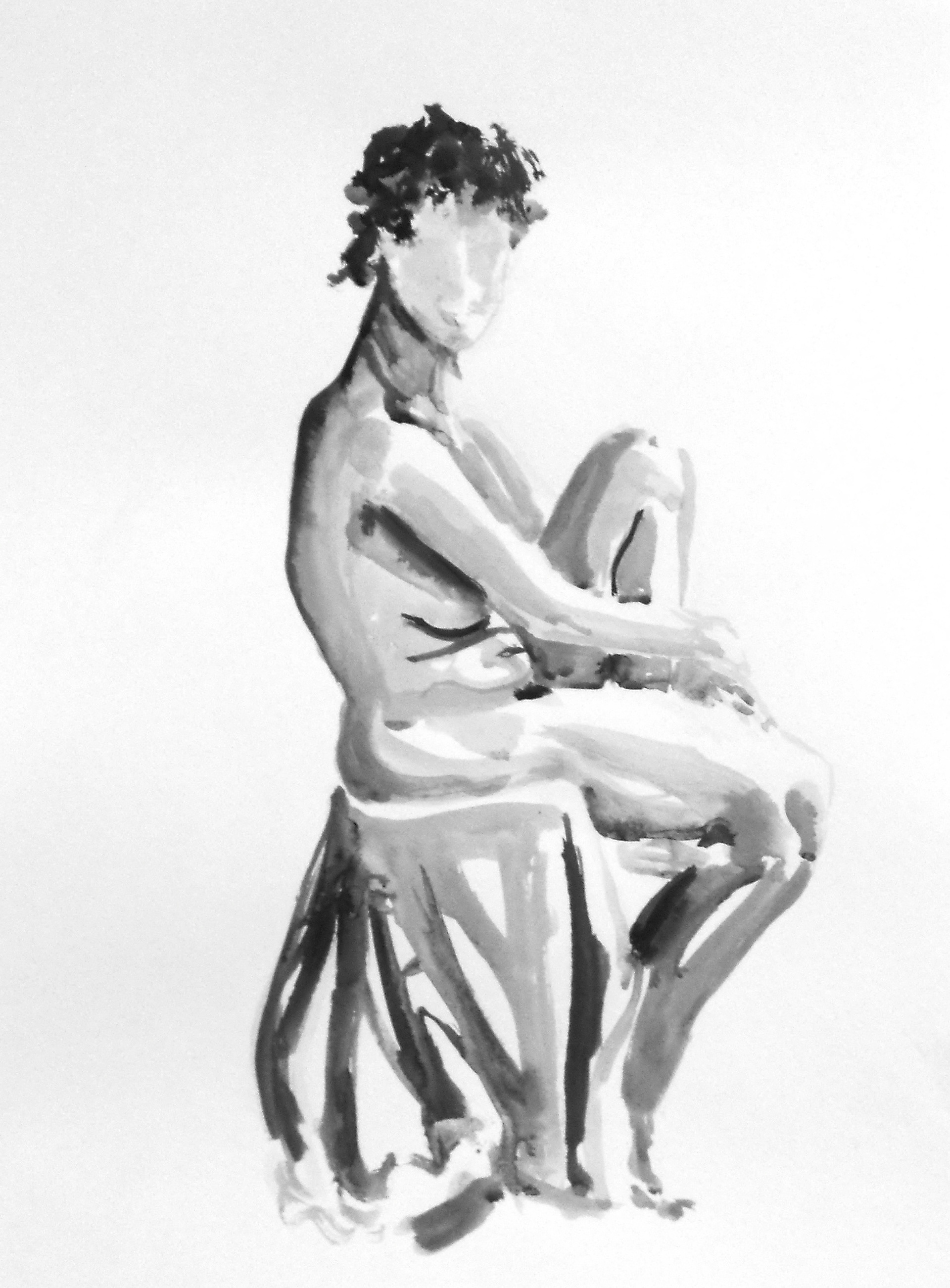 Live Figure Study, Ink on Paper, 18x24"