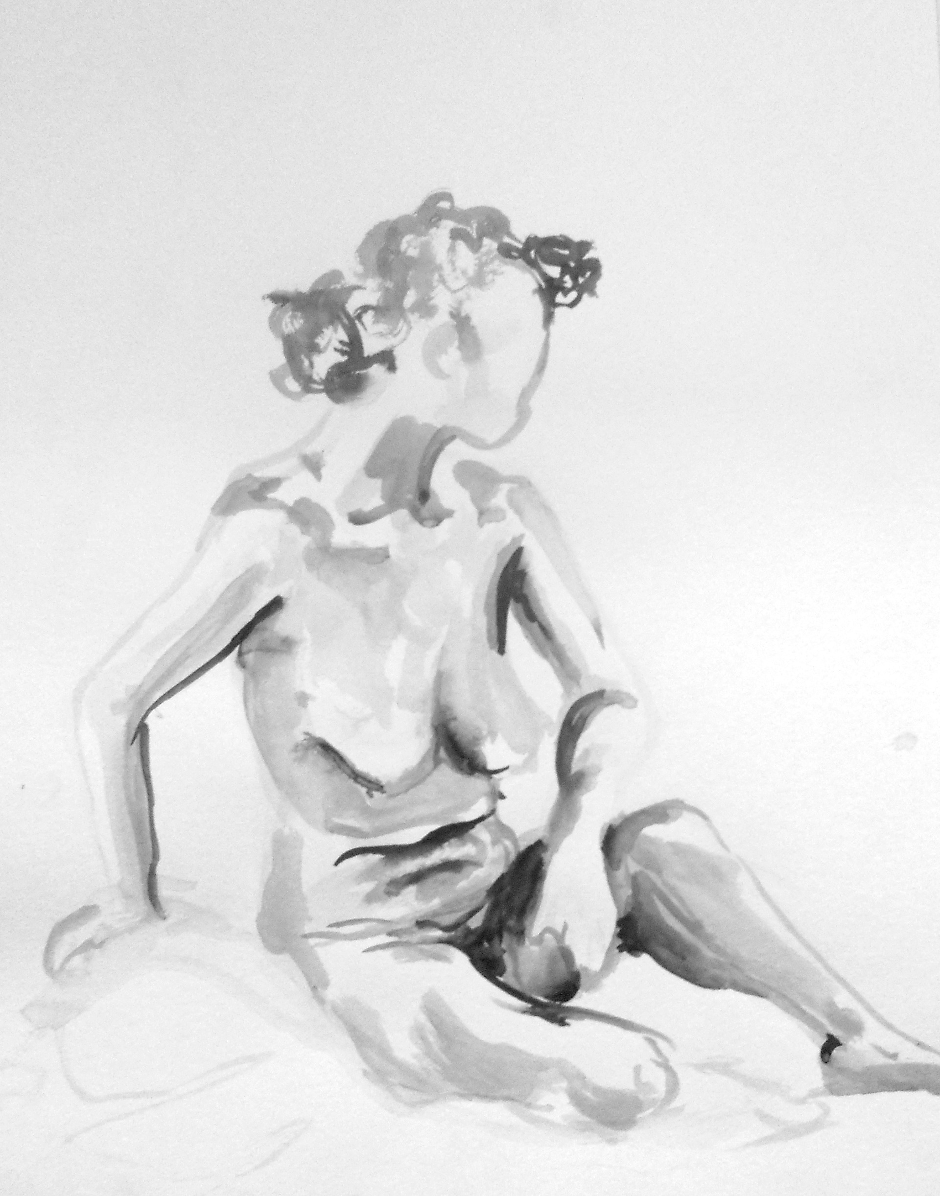 Live Figure Study, Ink on Paper, 18x24"