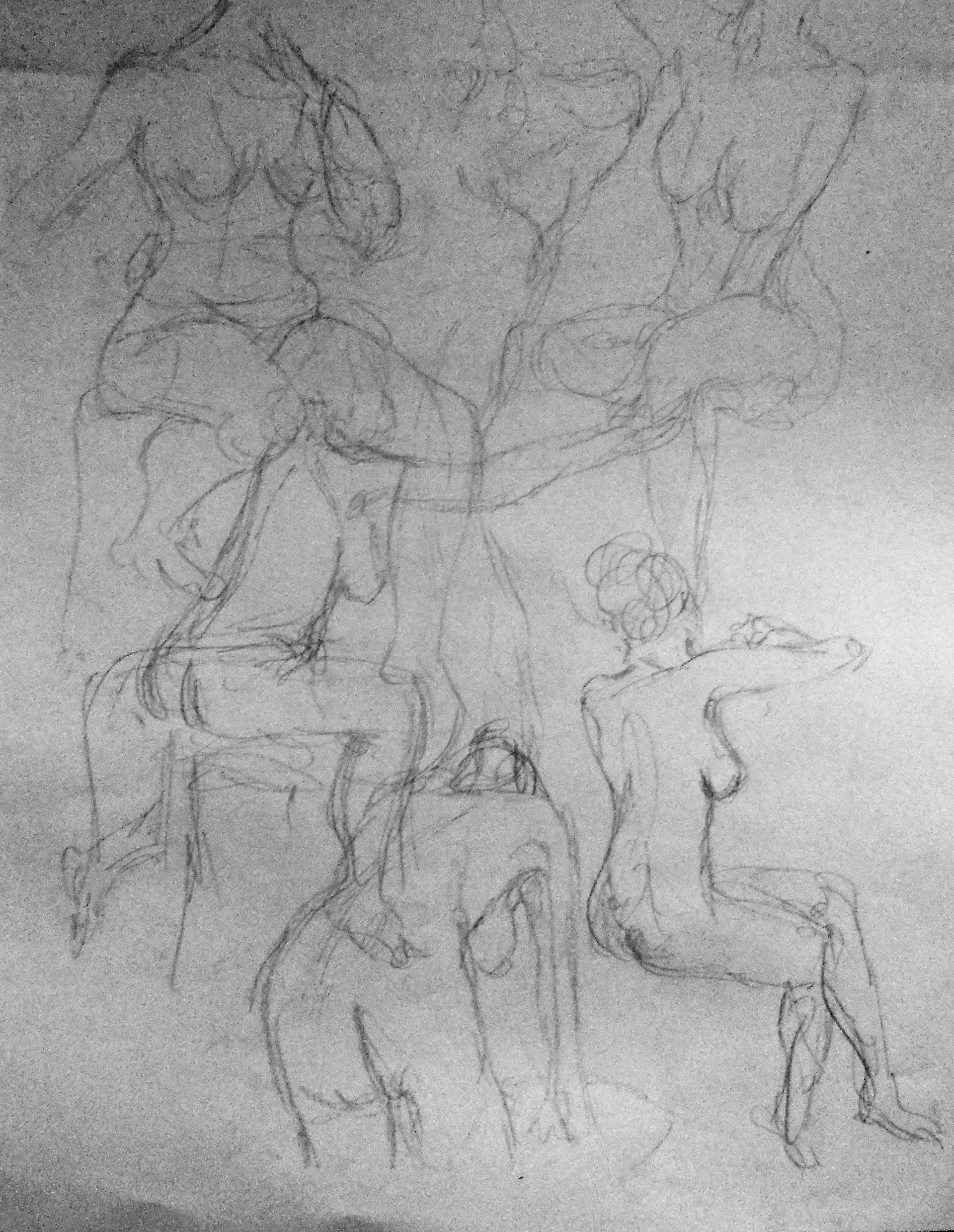 Live Figure Sketches, Graphite on Paper, 18x24"