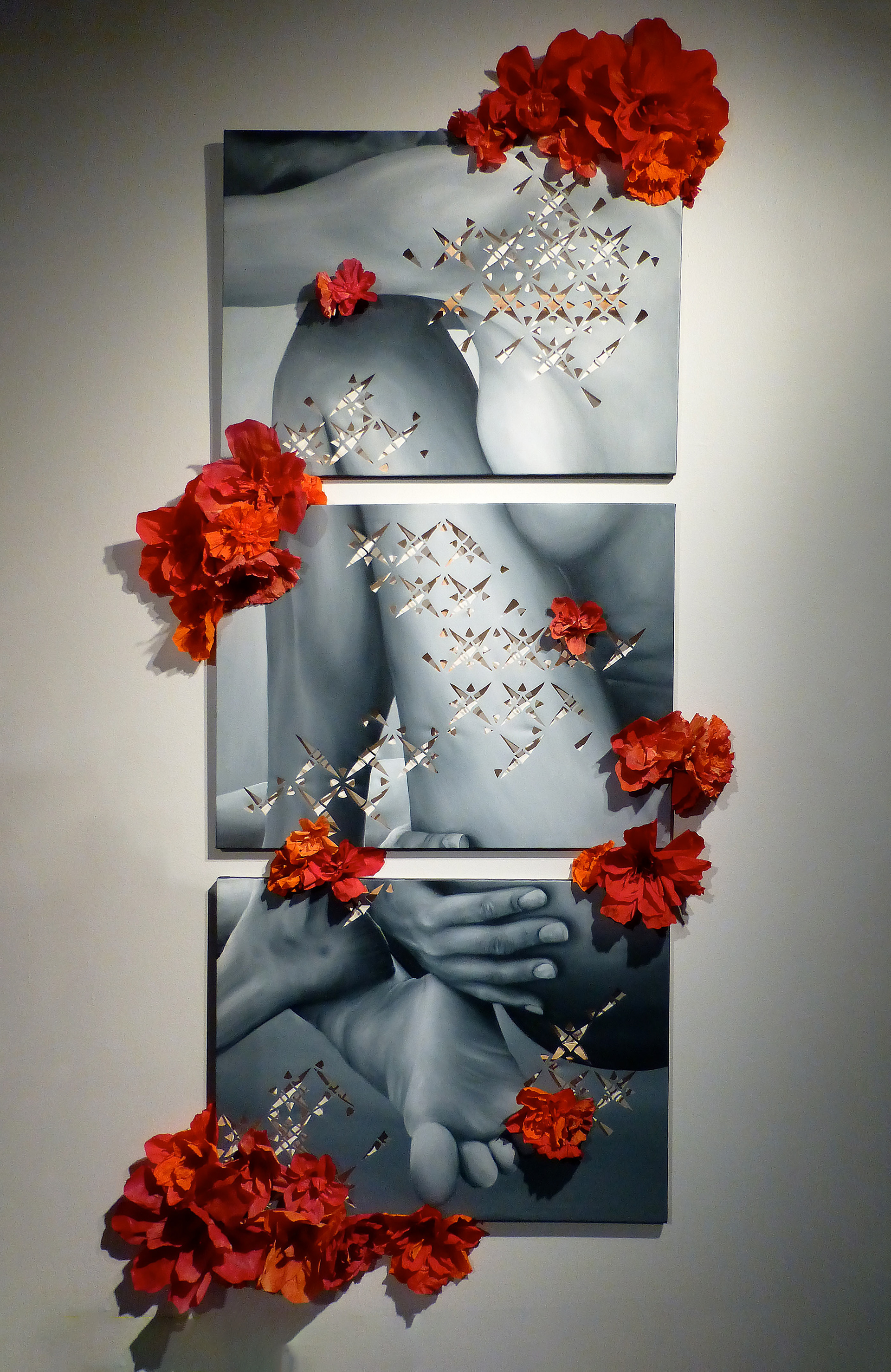 "Poppies", Mixed Media + Oil Paint on Canvas, 50x120"