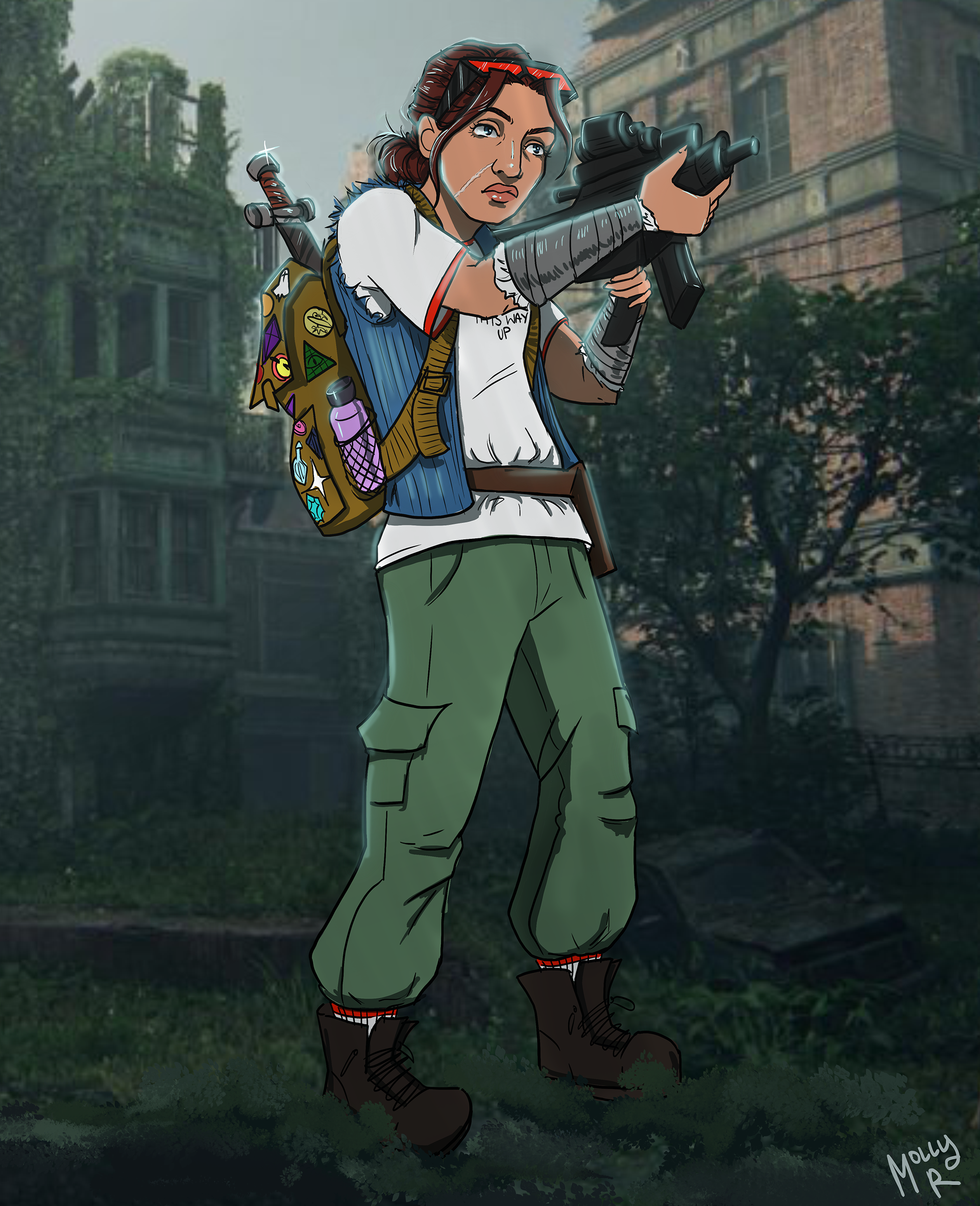 Robbie, Adobe Photoshop, 2023 (Background courtesy of Naughty Dog's "The Last of Us")