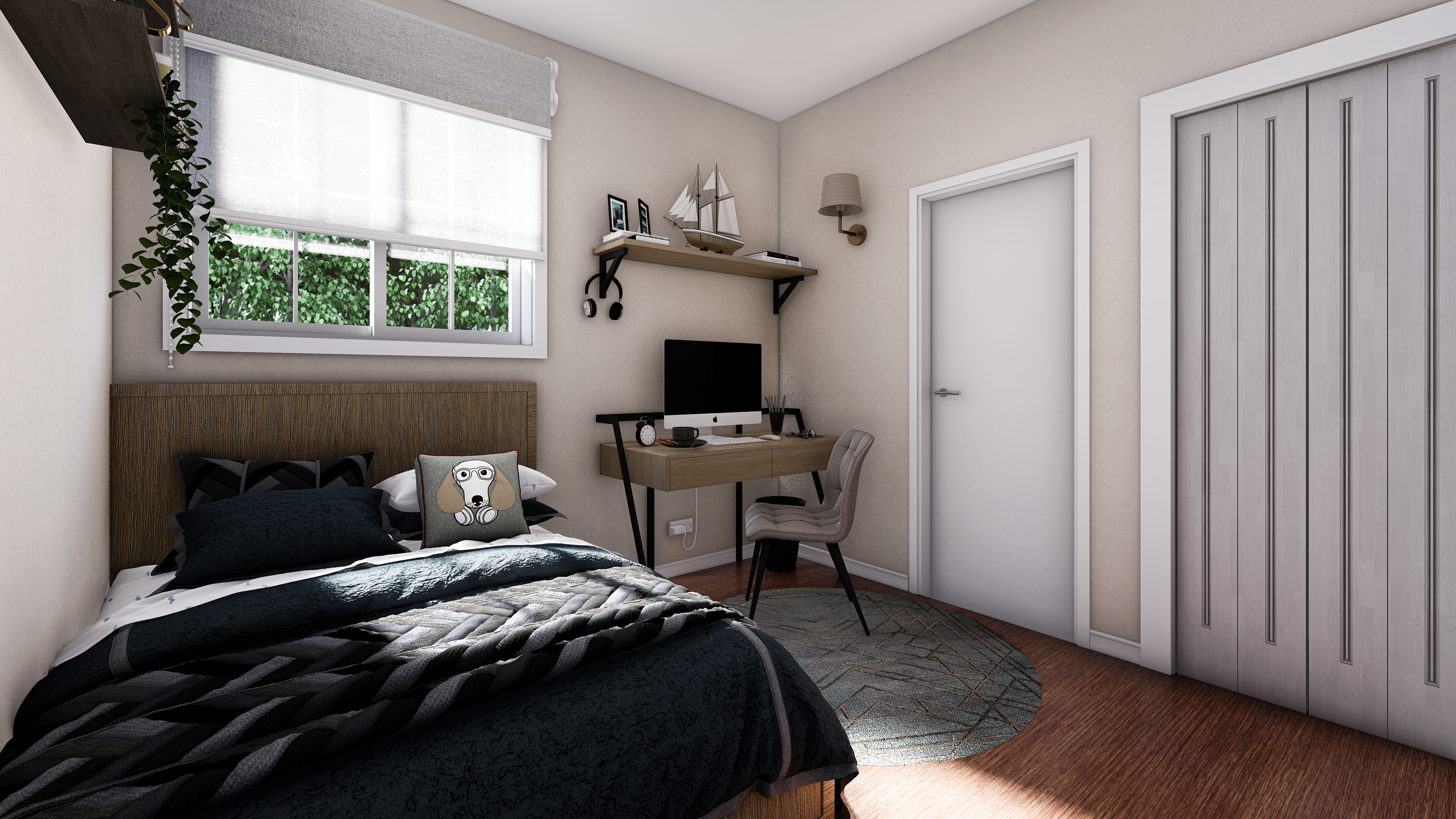Inside view of new bedroom and window