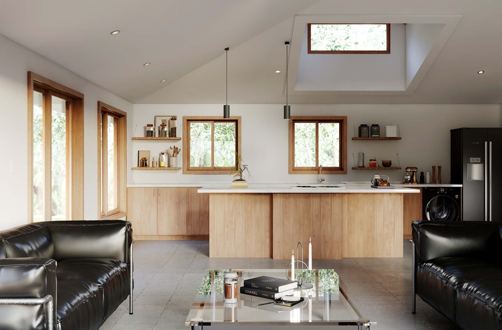 Close-up view of the Stone Valley Accessory Dwelling Unit exterior featuring wood siding and large windows