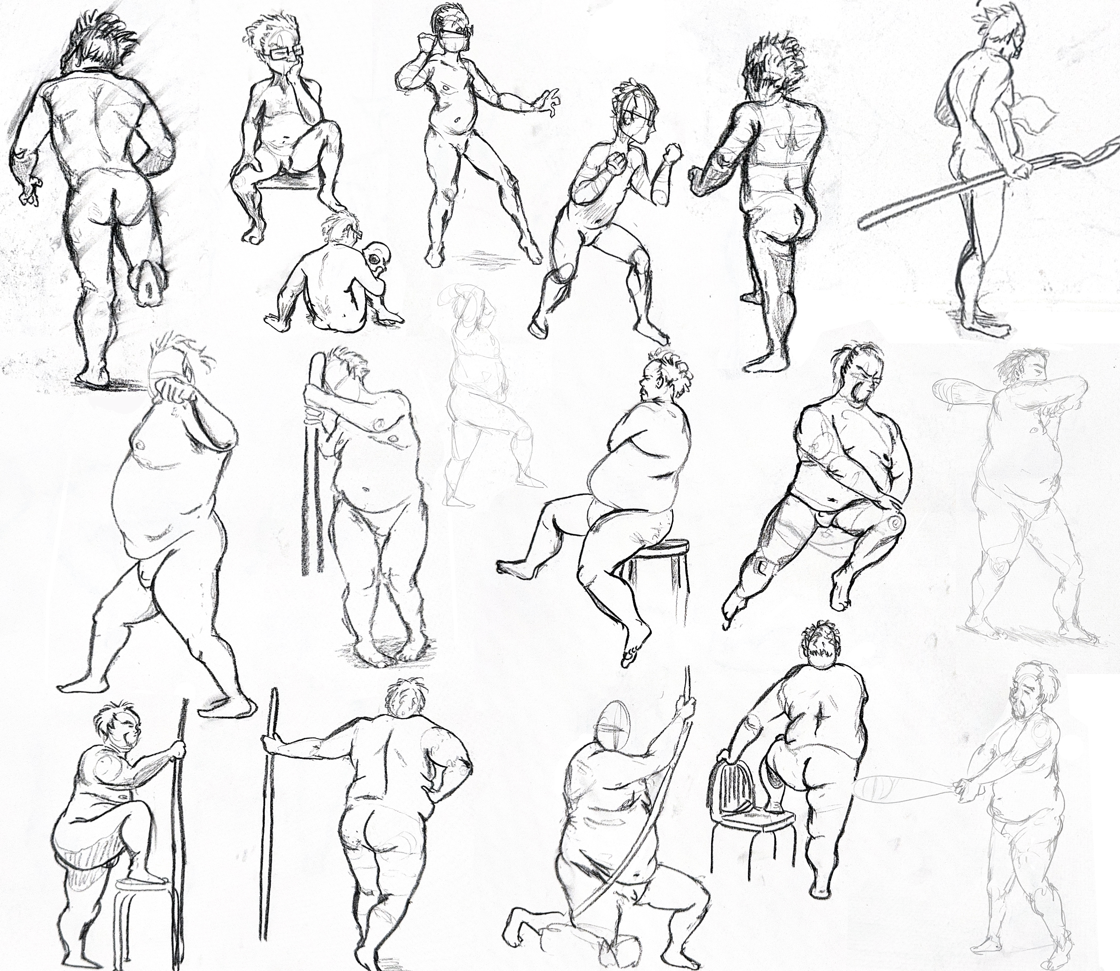 5 Minute figure drawings - petite and large males