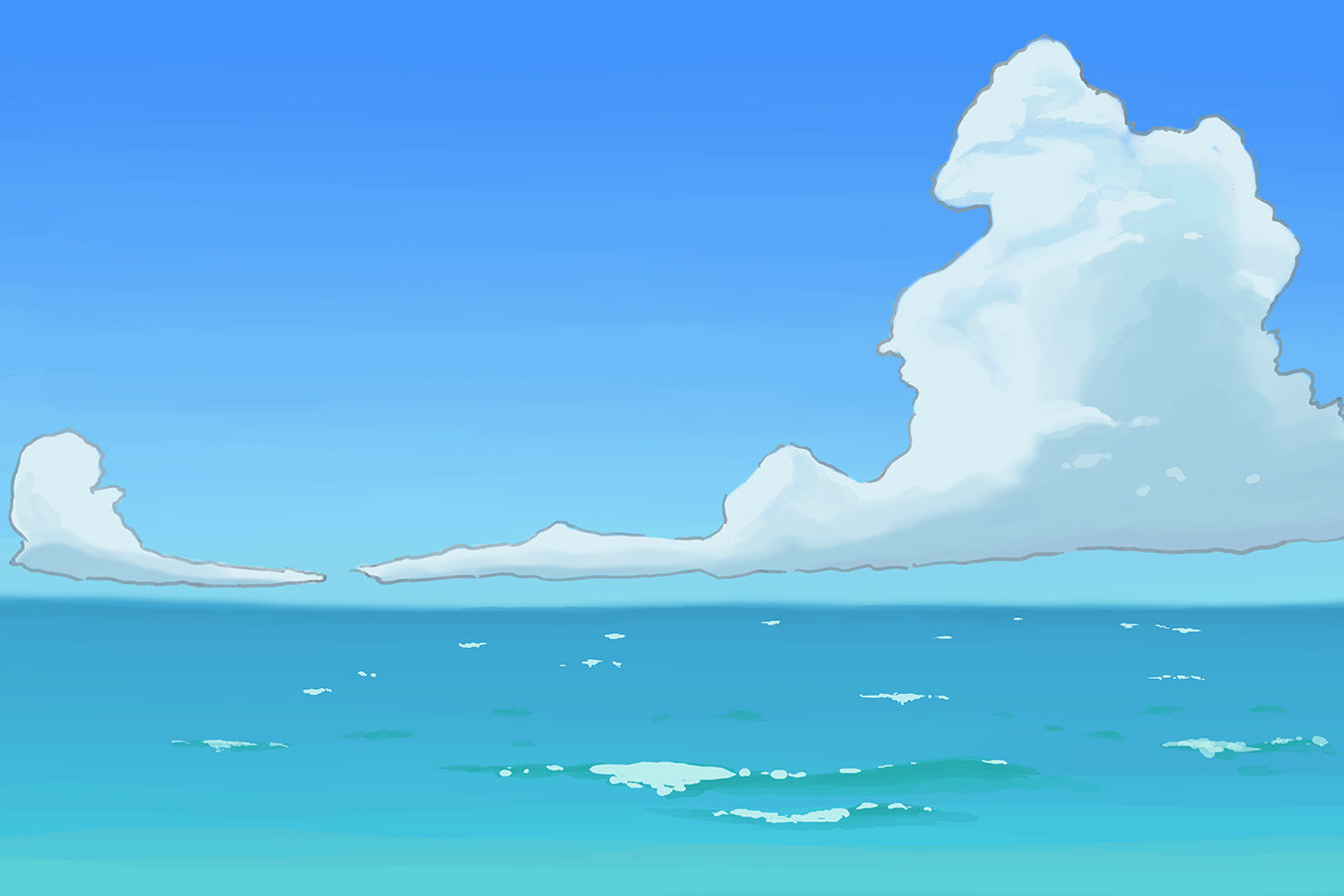 穏やかな夏の空と海をイメージした背景イラストです。 さまざまな用途に使いやすいよう、主張を抑えた表現にしています。
