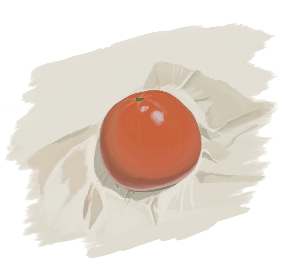 トマトをモチーフに、厚塗りで質感と光の表現を重視して制作した習作です。