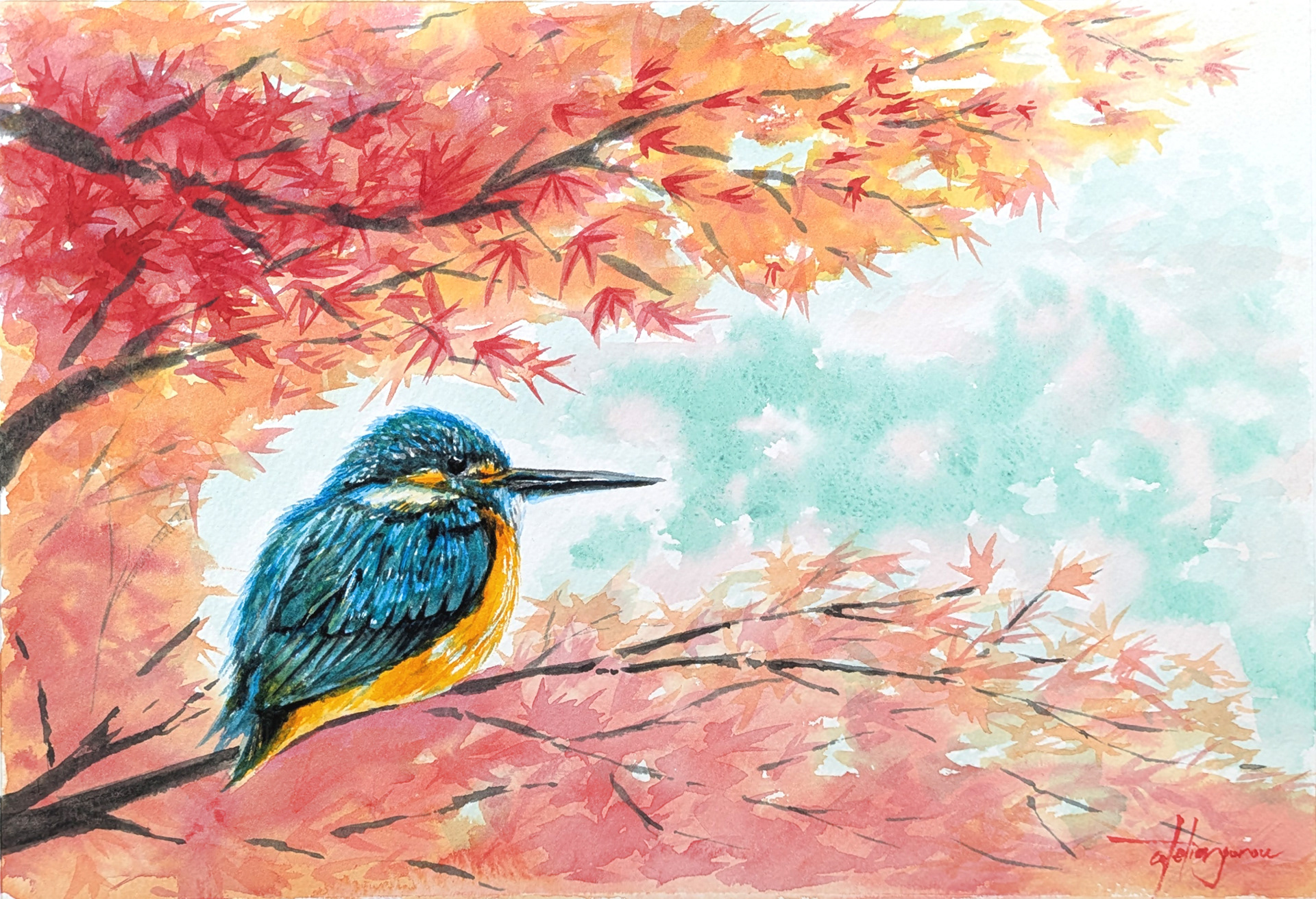 構図から一つひとつ組み立て、オリジナルの穏やかな風景を描きます。