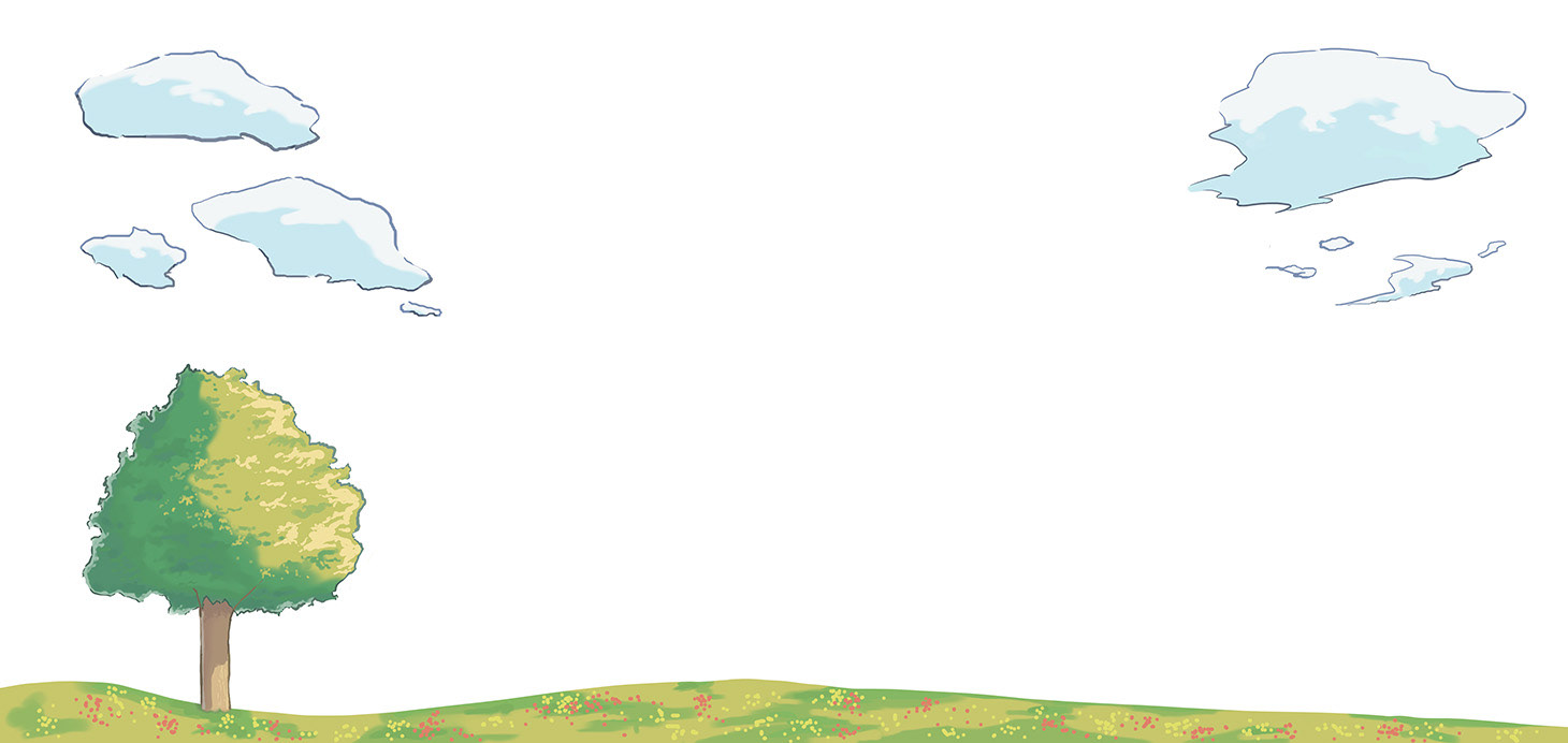 主張を抑えた彩度と情報量で制作した、シンプルな自然背景。 雲・草原・樹木は組み替え可能で、テキスト配置や他モチーフとの合成にも対応します。