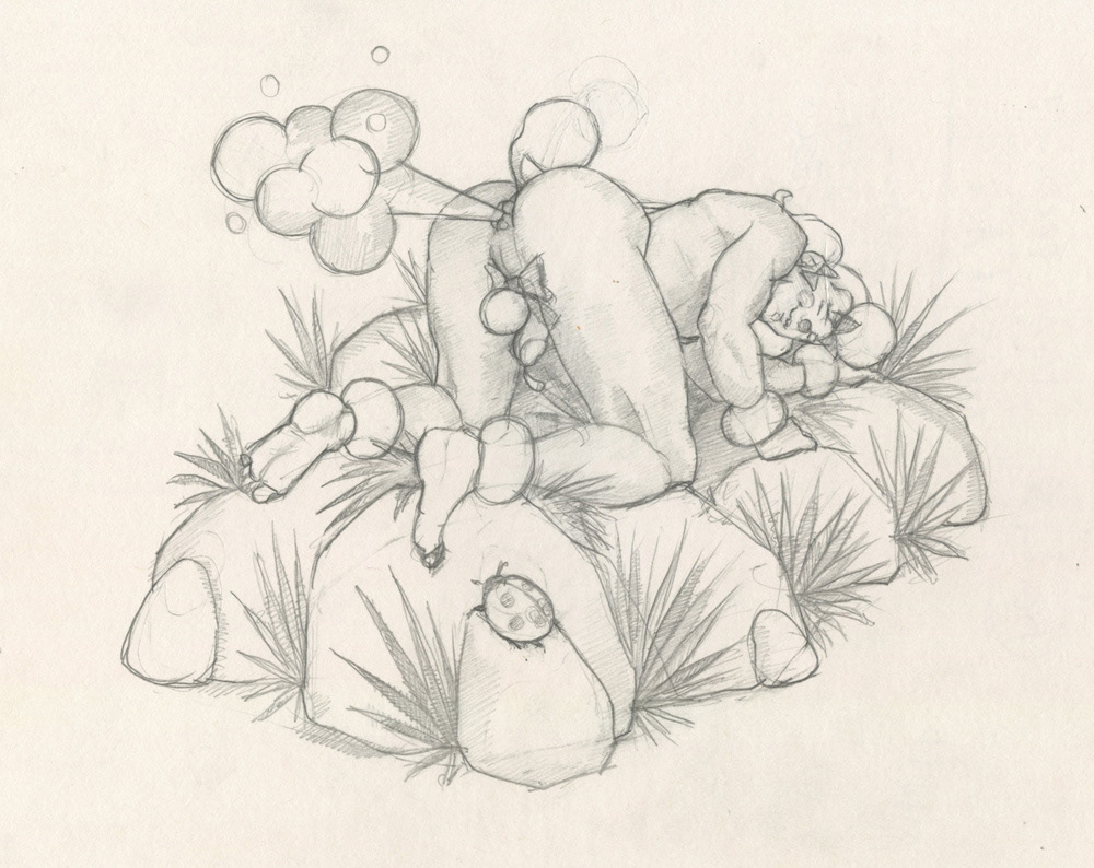"Poodle Farts 3", sketch, 1995, 8"x7", $20