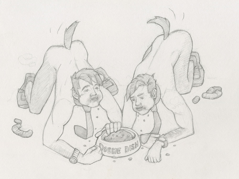 "Dogboys Eating", 1993, 7"x10", $30