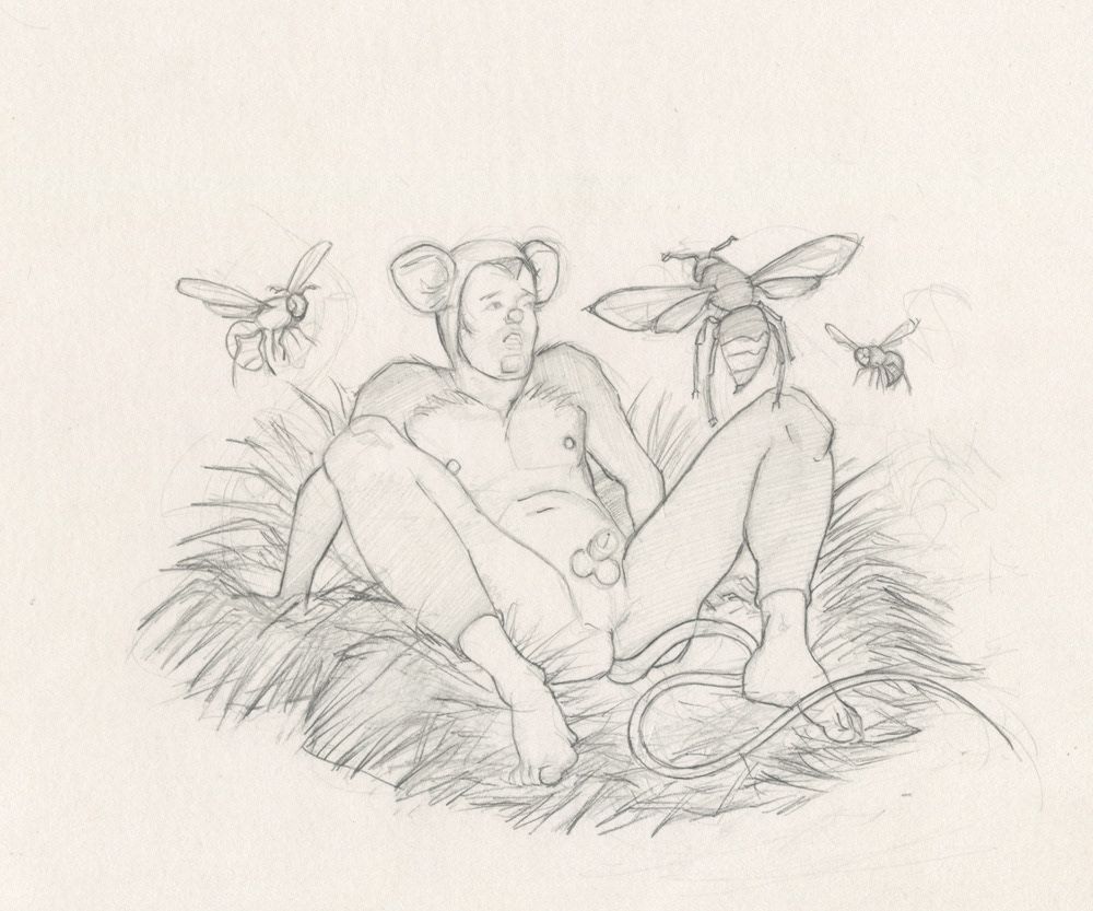 "Wasp Attack!", sketch, 1994, 8"x7", $20