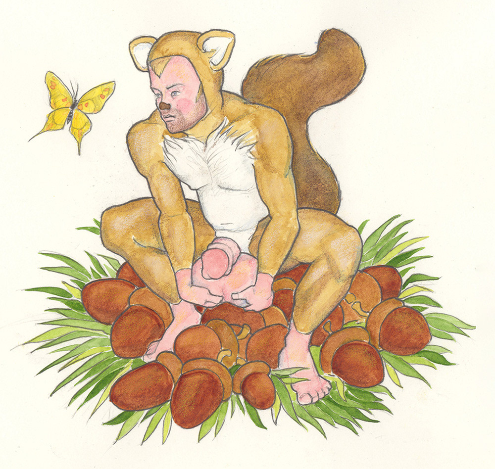 "Squirrelboi Holding Nuts II", 1994, 10"x8", $75