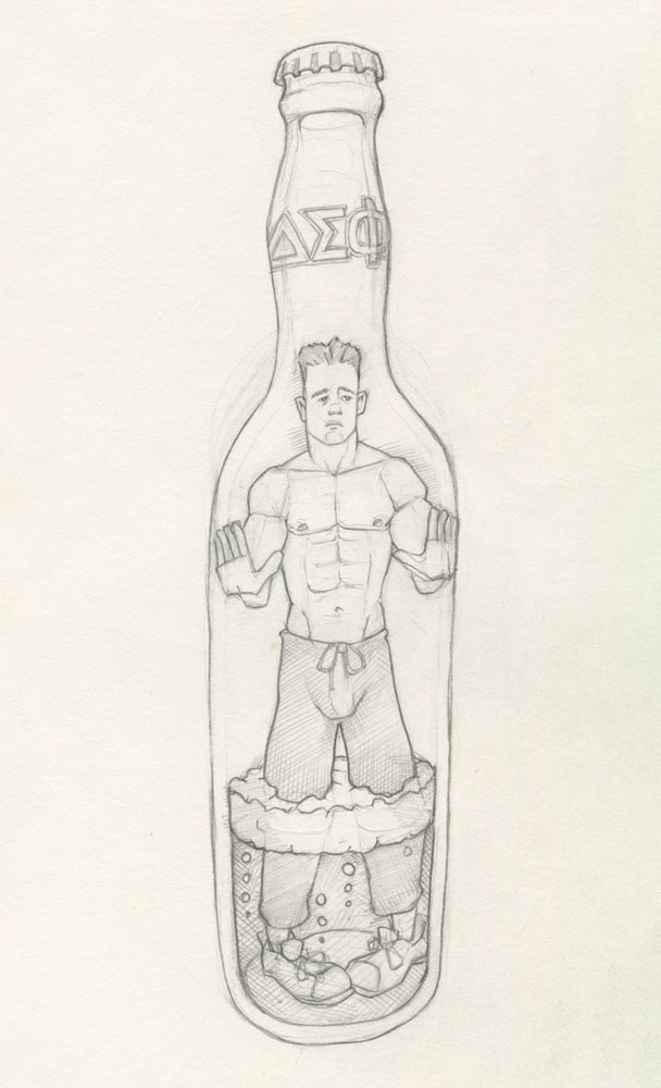 "Bottle Frat Boy", 1993, 7"x10", $60