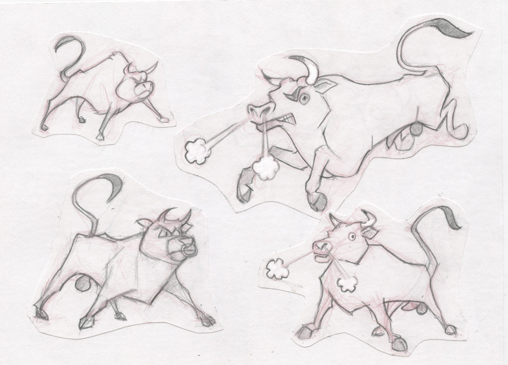 "Bull Doodles 1", 2000, 9"x6", $60