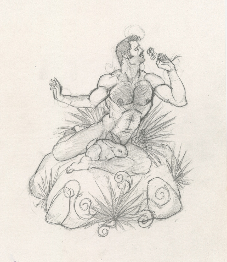"Smelling the Flowers sketch", 1994, 7.5"x9", $20