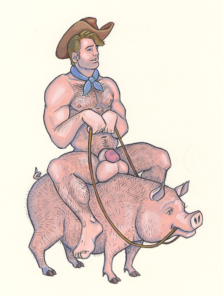 Pig Rider, 1994, 8"x10", $200
