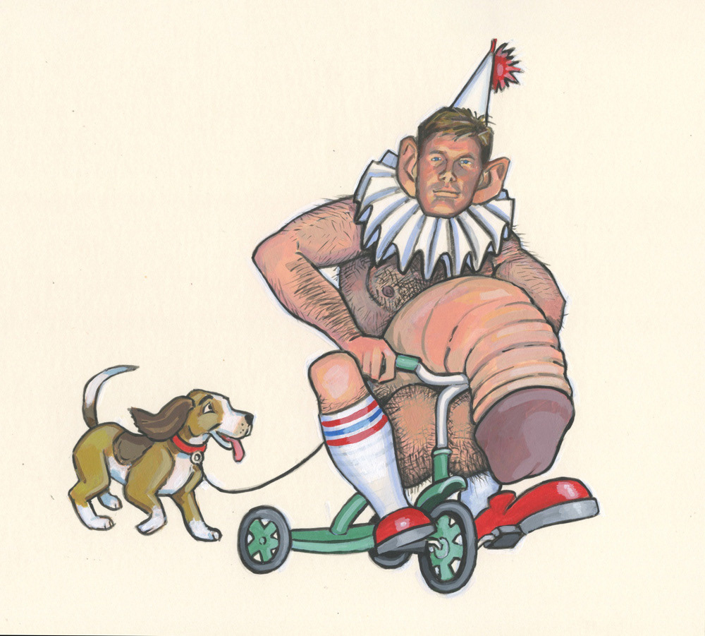 "Tricycle Clown", 1994, Acrylic & Colored Pencil, 9.5"x9", $100