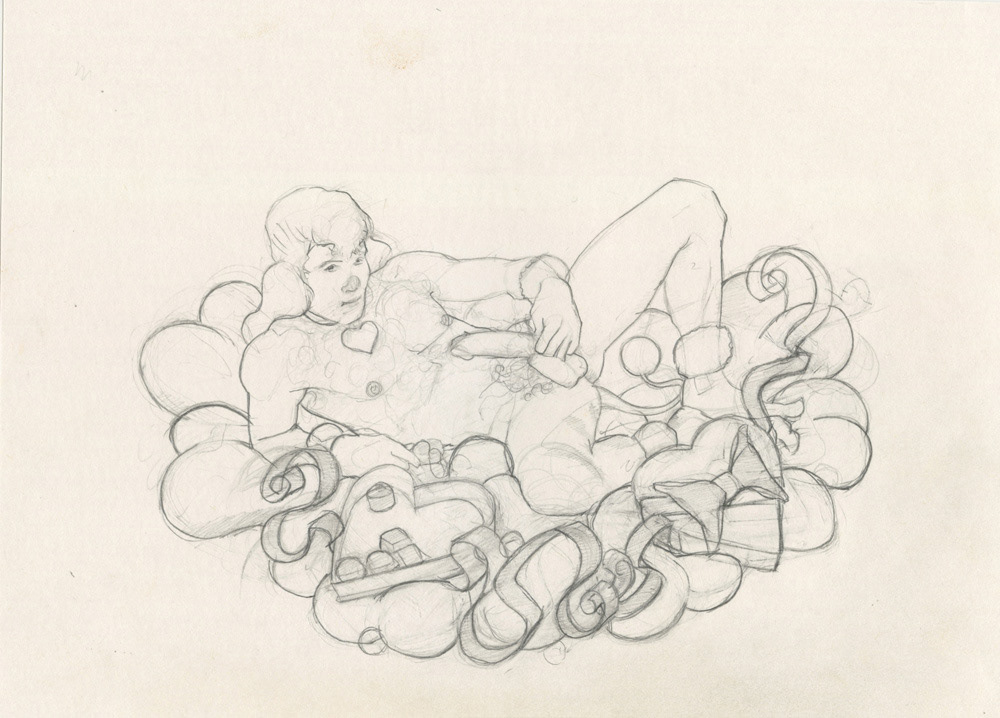 "Poodle Seduction", sketch, 1995, 9"x7", $20