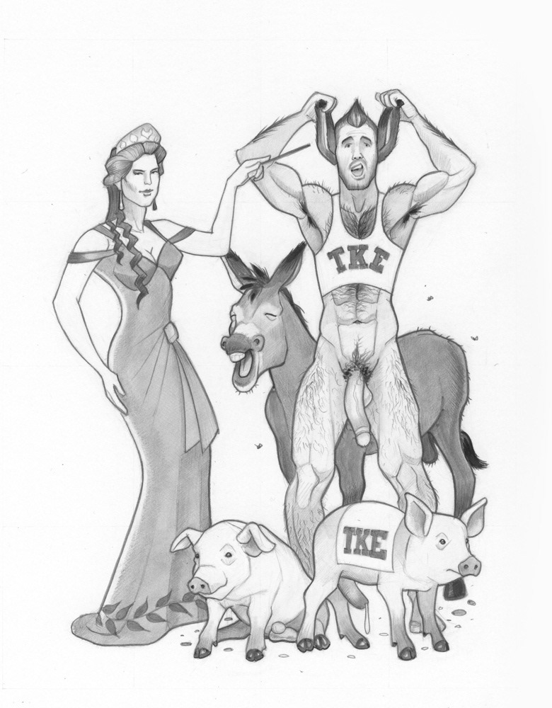 "Circe Crashes a Frat Party", 2015, 9'x12", $300