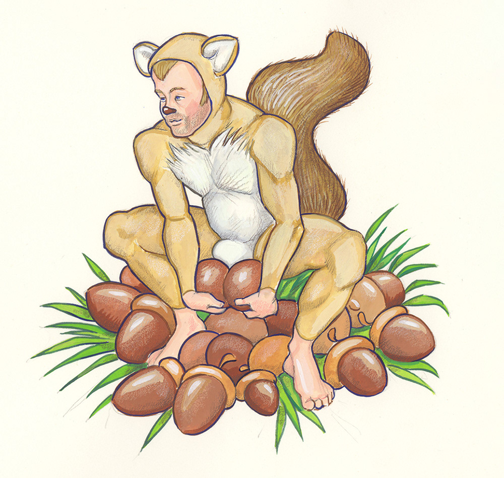 "Squirrelboi Holding Nuts I", 1994, 10"x8", $150