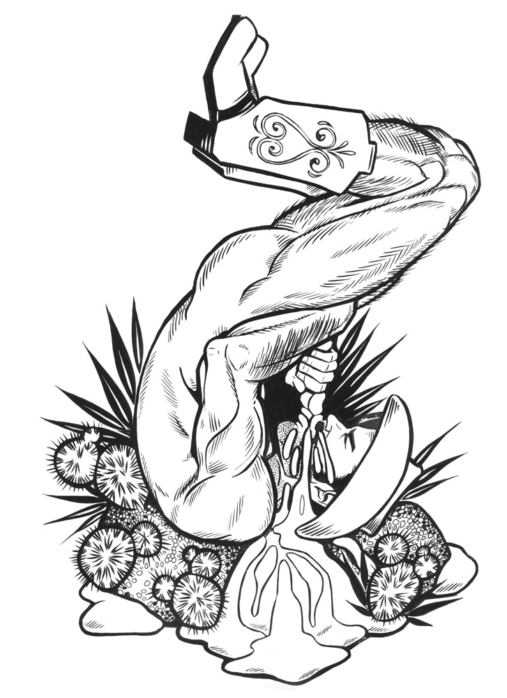 "Self Sucking Cowboy 2", 1997, Ink on paper, 9"x13", $250