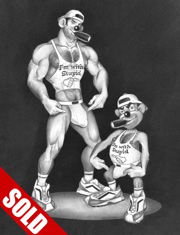 "I'm with Stupid", 2010, 9”x12”, Graphiite, charcoal, ink & silver pencil, $300