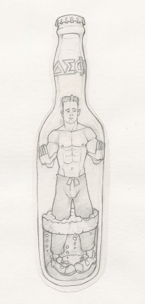 "Bottled Frat Boy", 1993, 5"x10", $40