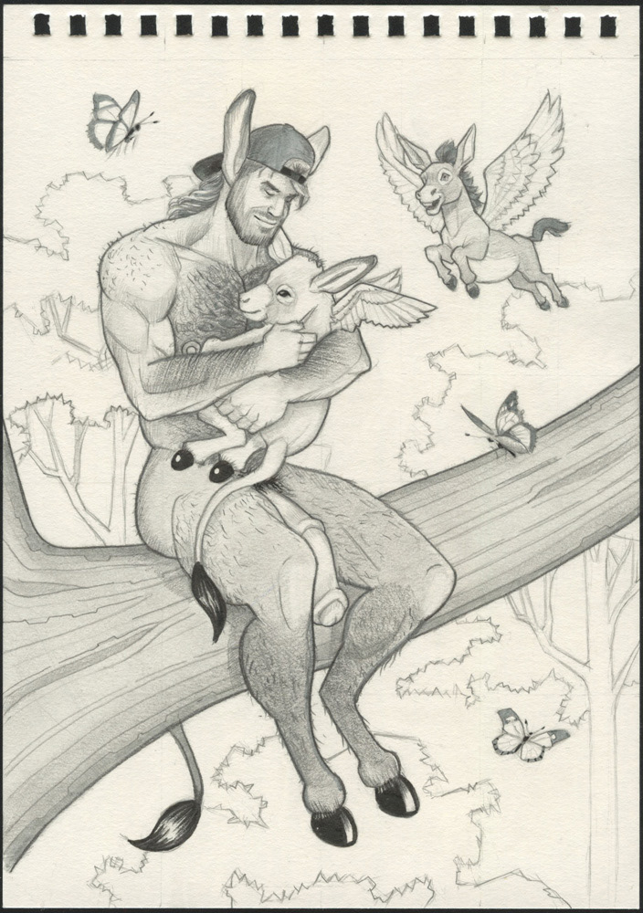 "Tenderness", A donk comforts one of his four legged litte brothers. 2026, 6"x8", $250
