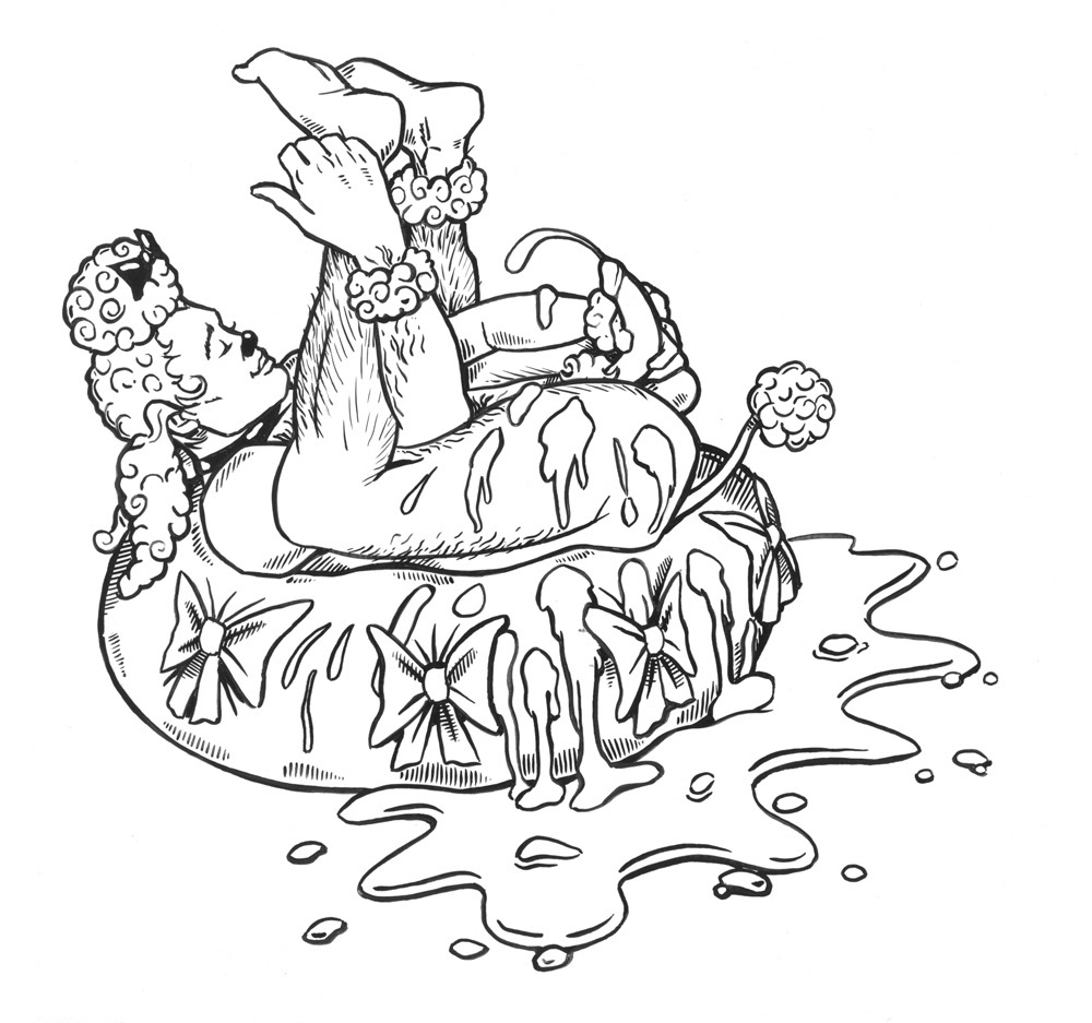 Poodle Playtime, 1997, Ink on paper, 8.5"x8.5", $200
