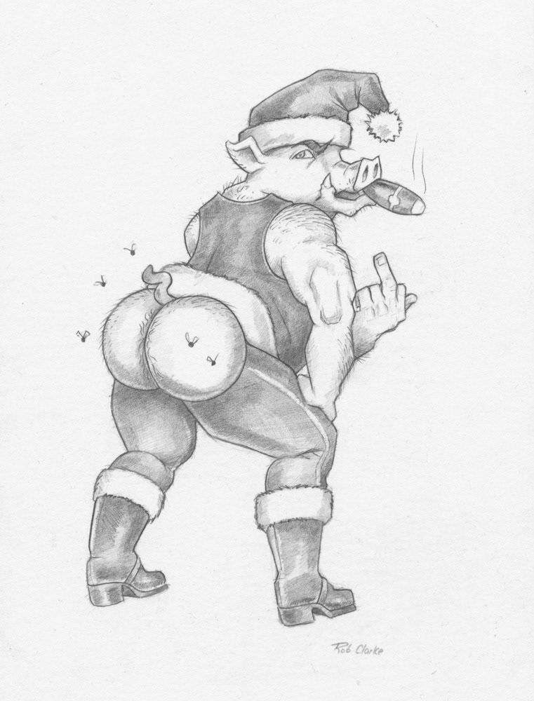 Santa Pig Filp Off, 1996, 7"x10", $100