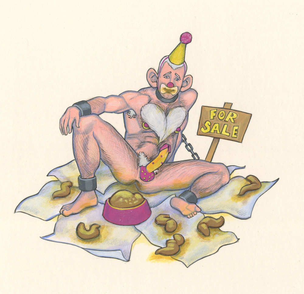 "Clown for Sale", 1994, Acrylic & Colored Pencil, 8.5"x8.5", $75