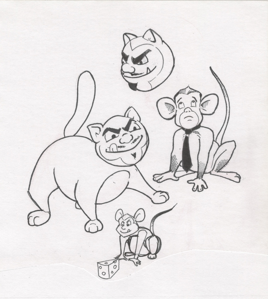 "Mousebois and Cats", 6.5"x7", $50