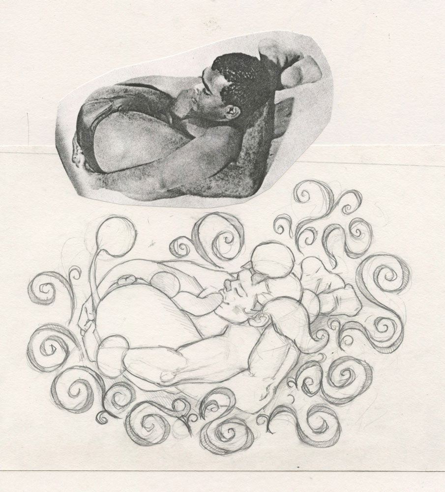 "Poodle Self-Sucking", sketch, 1995, 7.5"x8", $20