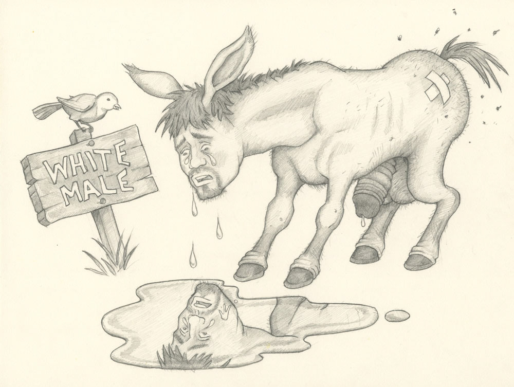 "A Donkey Sees His Reflection v2", Arches watercolor paper, 1993, 11"x8.5", $20