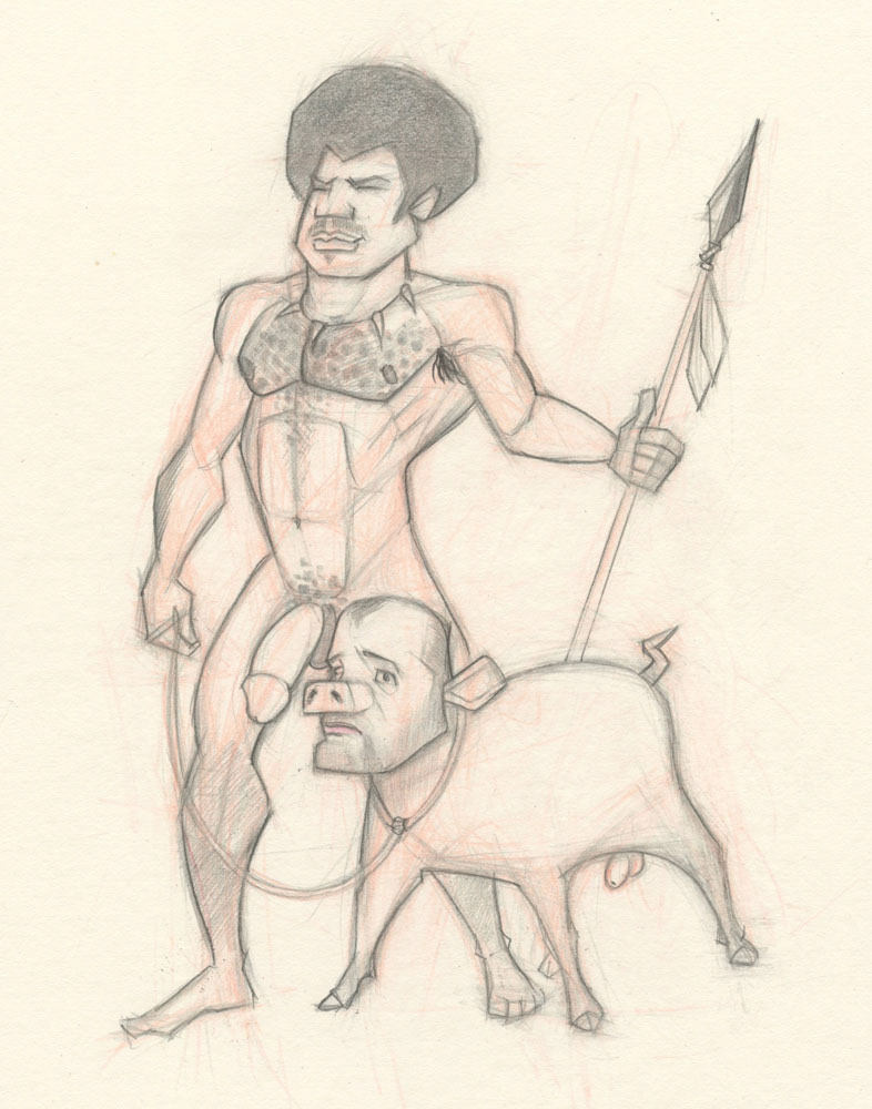 "Master and Pig", 2008, 7"x9", $25