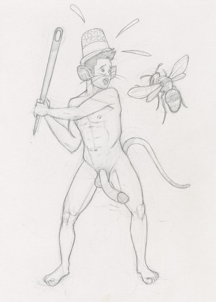 "Mouseboy vs Wasp", 1993, 8"x10", $60