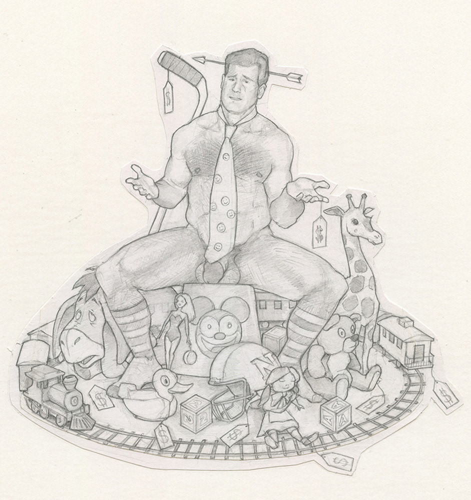 "Old Toys sketch", 1994, 11"x11", $75