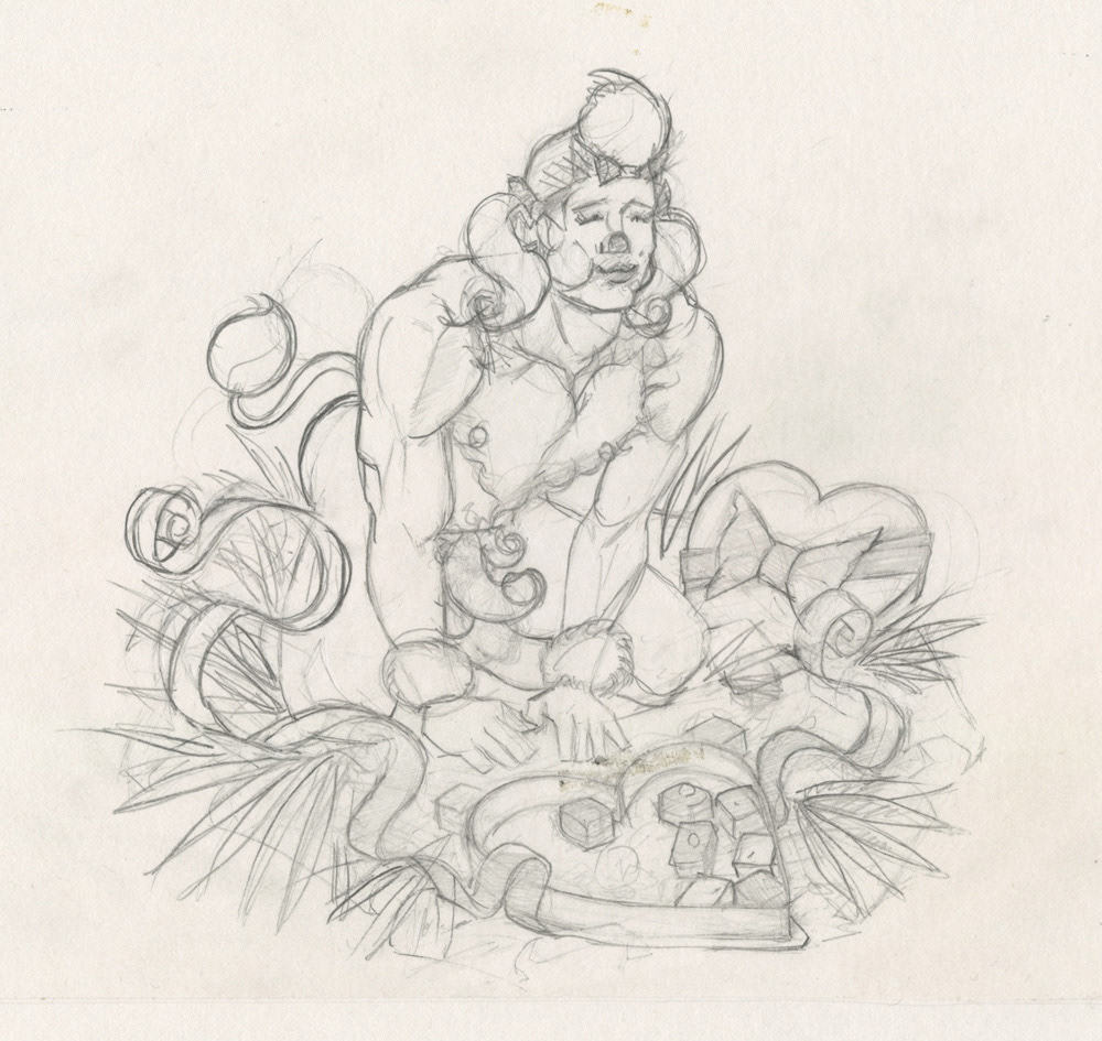 "Poodle eating bonbons", sketch, 1995, 8"x7.5", $20