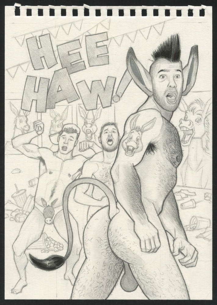 Page #10, You'll find tons of pics of dudes making asses of themselves on the Pleasure Island Instagram. 2026, 6"x8", $250
