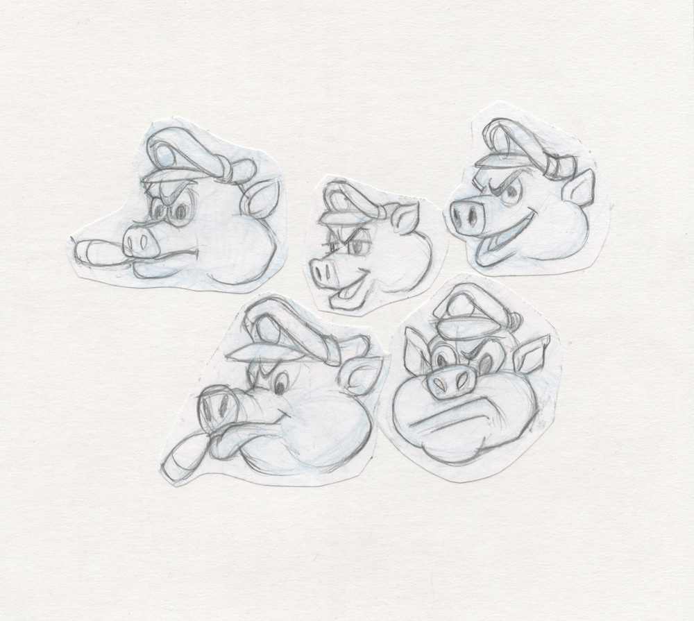 "Police Pig Head Studies", 2000, 7.5"x7", $30