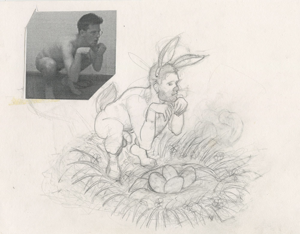 "The Artist as a Rabbit Guarding His Nest", sketch, 1994, 10"x8", $20