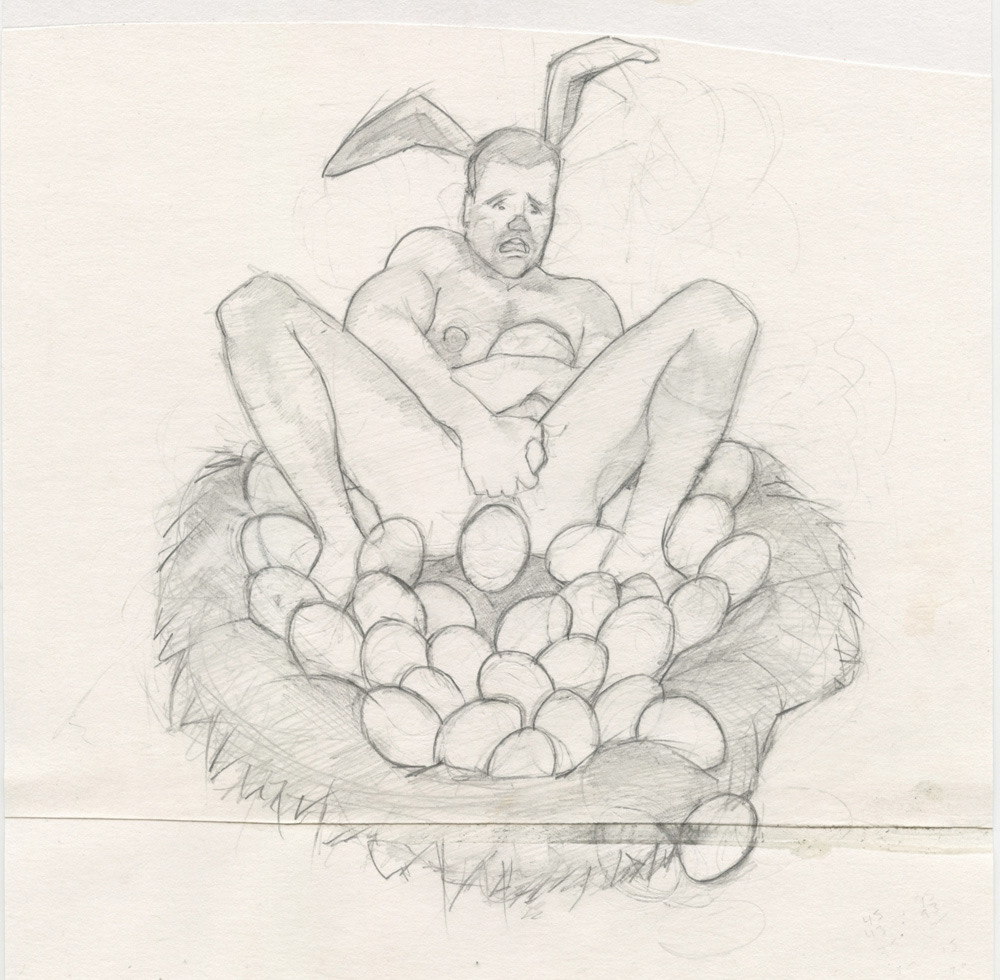 "Big Bunny Laying Eggs", 1994, 8"x8", $20