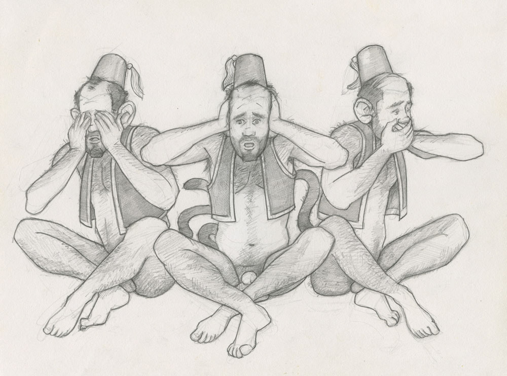 "Three Wise Monkeys", 1993, 10"x8", $20