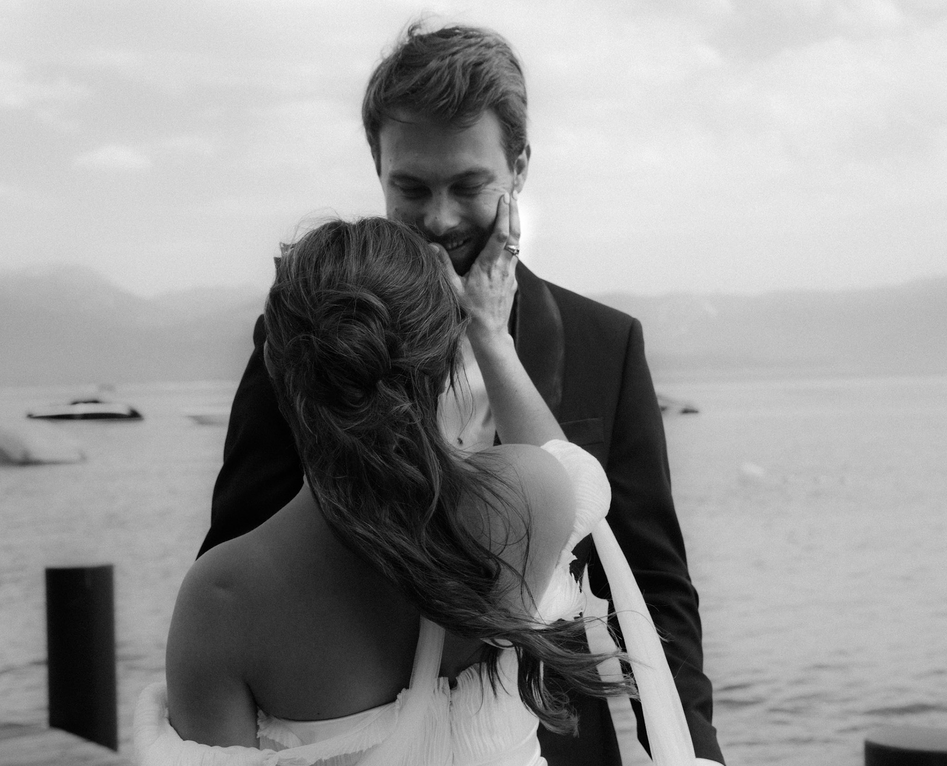 Cami and Tyler’s first look on a private dock overlooking Lake Tahoe.
